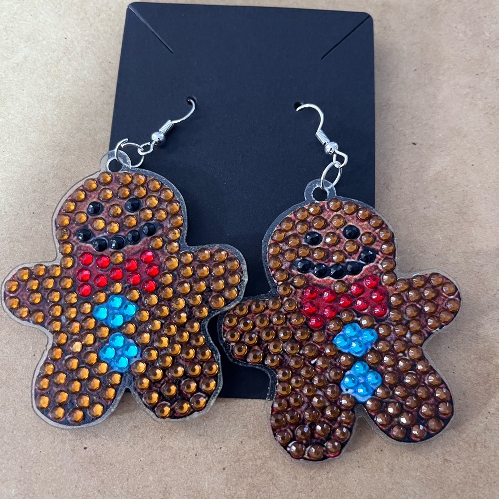 Gingerbread Man Earrings with Red and Blue Accents